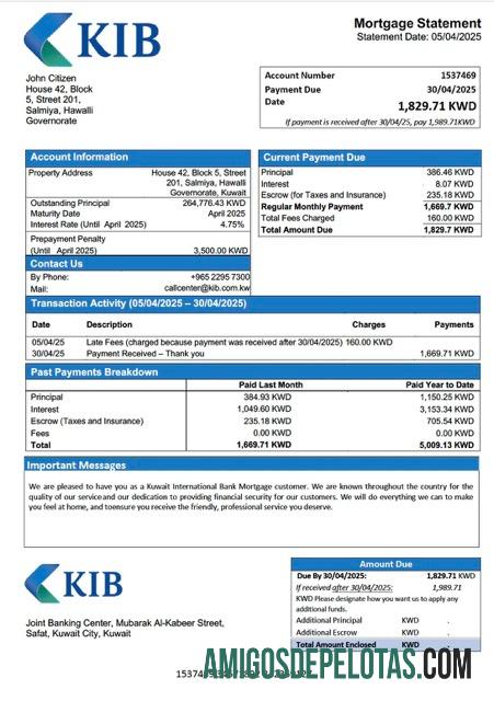 em branco Modelo Word e PDF de extrato de hipoteca do Banco Internacional do Kuwait